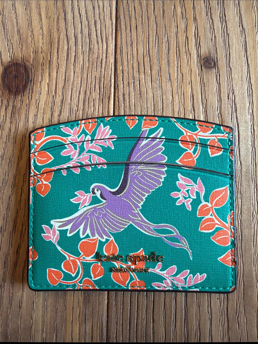 kate spade Teal Floral Bird Card Holder with Purple Bird